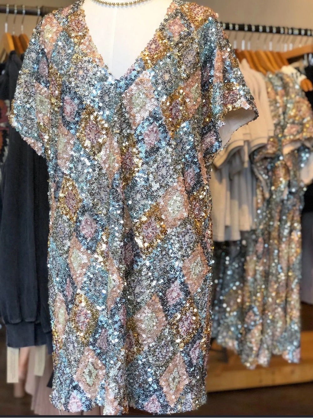 By Together Multicolor Sequin Diamond-Pattern Mini Dress